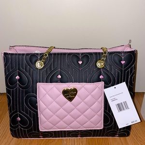 Betsey Johnson Handbag (Quilted Style Black/Pink Heart)